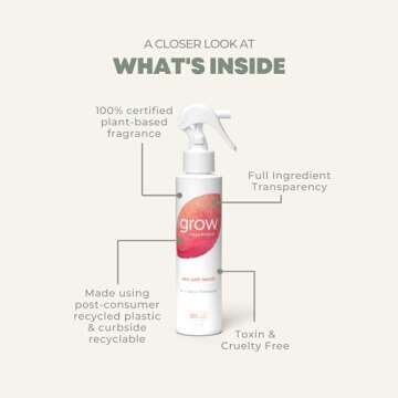 Grow Fragrance - Certified 100% Plant Based Air Freshener + Fabric Freshener Spray, Made With All Natural Essential Oils - Summer Limited Edition - Sea Salt Neroli Scent, 1 x 5 oz.