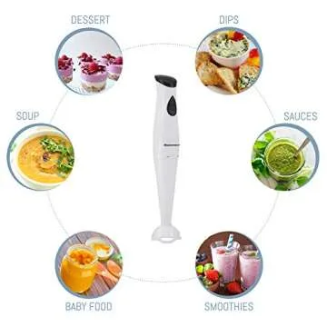 Elite Gourmet EHB-2425X Electric Immersion Hand Blender Stick, Mixer, Chopper, 1-Touch Control Multi Purpose, 150 Watts, For Soups, Sauces, Baby Food, White