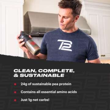 TB12 Plant Based Protein Powder by Tom Brady, 24g of Vegan Pea Protein, Low Sugar, Low Carb, Non-GMO...