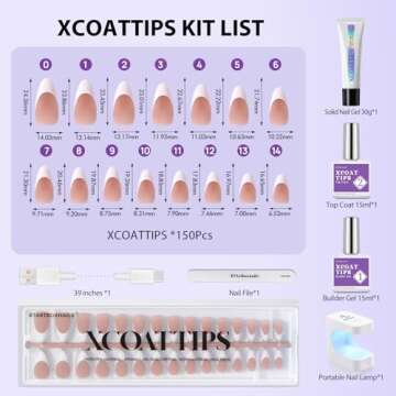 BTArtboxnails French XCOATTIPS Nail Kit - Brown Medium Almond French Tip Press on Nails Fake Nails for Nail Art Easy DIY