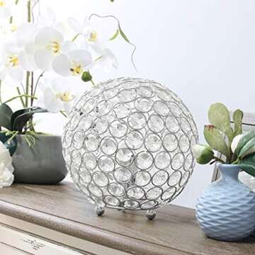 Elegant Designs LT1026-CHR 8" Elipse Crystal Collection Metal Crystal Ball Sequin Table Desk Lamp fo...