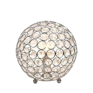 Elegant Designs LT1026-CHR 8" Elipse Crystal Collection Metal Crystal Ball Sequin Table Desk Lamp for Accent Lighting, Décor, Living Room, Chrome