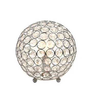 Elegant Designs LT1026-CHR 8" Elipse Crystal Collection Metal Crystal Ball Sequin Table Desk Lamp for Accent Lighting, Décor, Living Room, Chrome