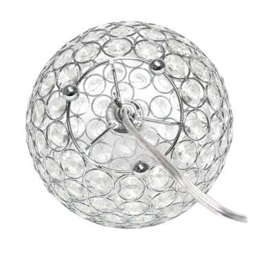 Elegant Designs LT1026-CHR 8" Elipse Crystal Collection Metal Crystal Ball Sequin Table Desk Lamp for Accent Lighting, Décor, Living Room, Chrome