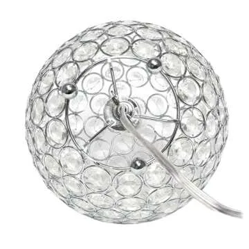 Elegant Designs LT1026-CHR 8" Elipse Crystal Collection Metal Crystal Ball Sequin Table Desk Lamp for Accent Lighting, Décor, Living Room, Chrome