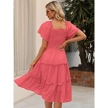 LILLUSORY Women Dresses Spring Summer 2025 Midi Graduation Bridal Baby Shower Casual Flowy Sun Sundress Trendy Brunch Cute Ladies Vacation Smocked Teacher Clothes Outfits Watermelon S