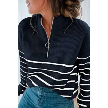 Amkoyam Women's Cozy Fall Winter Pullover Sweater 2024 Casual Knitted Jumper with Style2-Navy (Small...