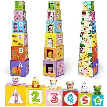 ShyLizard Nesting Block Toys with Finger Puppets for Toddlers