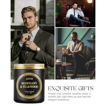 AOOVOO Scented Candles for Men - Mahogany & Teakwood Candles for Home Scented | Crackling Wood Wick Soy Candles | Strong Fragranced Masculine Black Candle Gift for Women & Men, 9oz