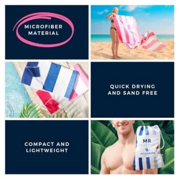 Mr and Mrs Beach Towels Set of 2 – Microfiber His and Hers Beach Towels. Just Married Beach Towels for Honeymoon Gift. Groom and Bride Beach Towel in Blue and Pink.