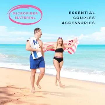 Mr and Mrs Beach Towels Set of 2 – Microfiber His and Hers Beach Towels. Just Married Beach Towels for Honeymoon Gift. Groom and Bride Beach Towel in Blue and Pink.