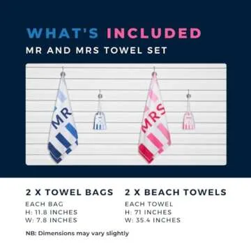 Mr and Mrs Beach Towels Set of 2 – Microfiber His and Hers Beach Towels. Just Married Beach Towels for Honeymoon Gift. Groom and Bride Beach Towel in Blue and Pink.
