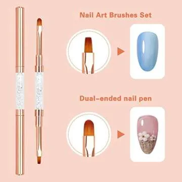 GoodSing Acrylic Nail Art Liner Painting Brushes [2 Pack], Dual-end Nail Striping Flat Drawing Brushes Tools for Painting Lines, Details, Plaid, Rose Gold