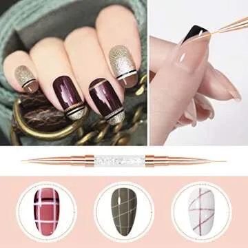 GoodSing Acrylic Nail Art Liner Painting Brushes [2 Pack], Dual-end Nail Striping Flat Drawing Brushes Tools for Painting Lines, Details, Plaid, Rose Gold