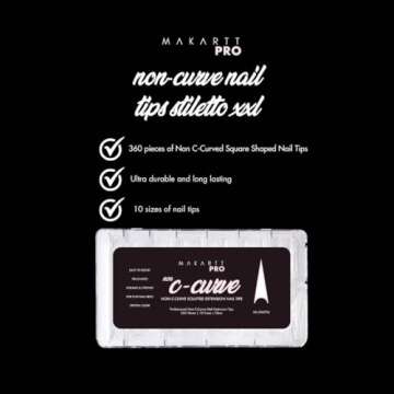 MakarttPro Non C-Curve Half Cover Nail Tips for Professional Nail Technicians and Beginners (Stiletto), Clear