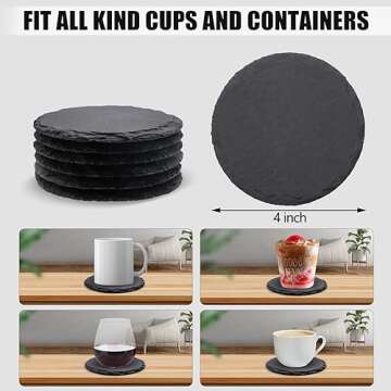 VIBRATITE 6 Pack Round Slate Drink Coasters - Stylish Cup Coasters for Home