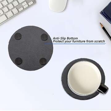 VIBRATITE 6 Pack Round Slate Drink Coasters for Home Decor