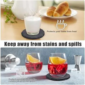 VIBRATITE 6 Pack Round Slate Drink Coasters for Home Decor