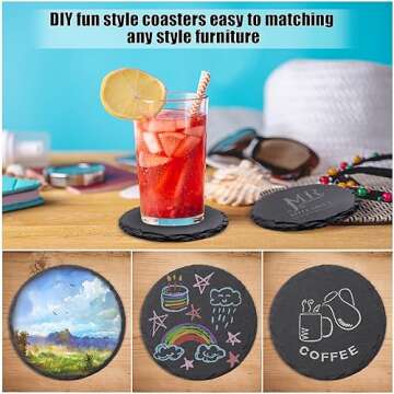 VIBRATITE 6 Pack Round Slate Drink Coasters for Home Decor