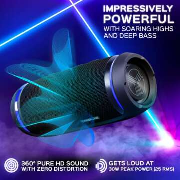 TREBLAB HD77 - Bluetooth Speaker - Loud 360° HD Surround Sound w/Bass, 30W Stereo, IPX6 Waterproof,...