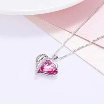 AOBOCO Granddaughter I Love You Necklace Sterling Silver Heart Pendant Jewelry Gifts from Grandma with Pink Austrian Crystal