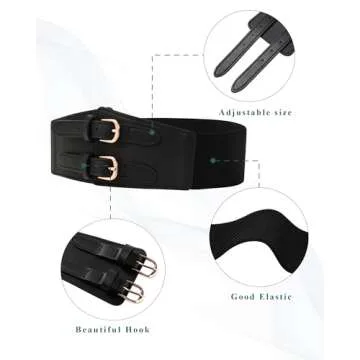 Kajeer Elastic Wide Waist Belt Women - Vintage Cinch Belts Women Wide Stretchy Belt for Dresses(L,Black)