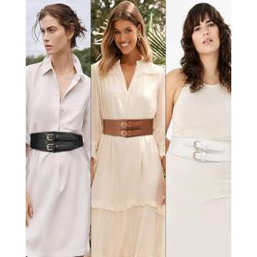 Kajeer Elastic Wide Waist Belt Women - Vintage Cinch Belts Women Wide Stretchy Belt for Dresses(L,Black)