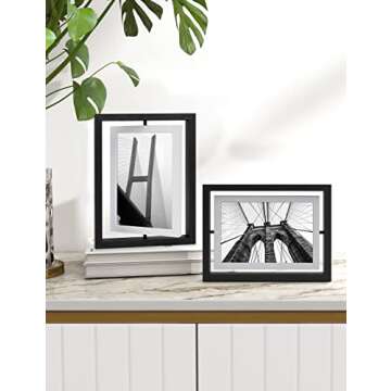 SUMGAR Picture Frame 5x7 Double Sided Rotating Modern Wooden Floating Frames for Plants, Family, Fri...