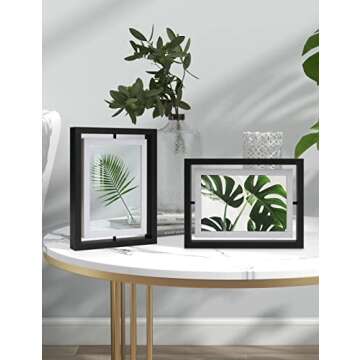 SUMGAR Picture Frame 5x7 Double Sided Rotating Modern Wooden Floating Frames for Plants, Family, Friends - Modern Black and White Design - Set of 2 for Mum Dad Graduations Wedding Housewarming