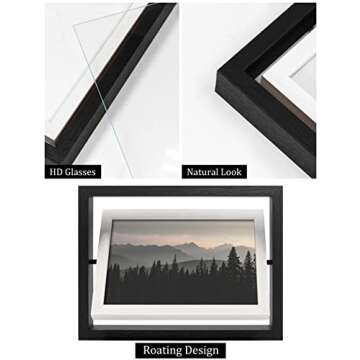 SUMGAR Picture Frame 5x7 Double Sided Rotating Modern Wooden Floating Frames for Plants, Family, Friends - Modern Black and White Design - Set of 2 for Mum Dad Graduations Wedding Housewarming