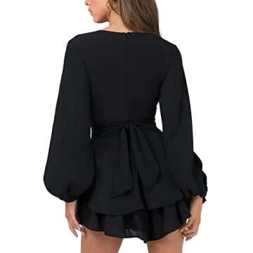 Sexy Cute Dresses for Woman V Neck Wrap Long Bishop Sleeve Sleeve Mini Dress for Girl's Date Night Party Black M