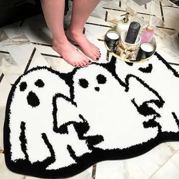 Percozzi Halloween Bath Rugs Ghost Bathroom Rug Non-Slip Floor Mat for Bathroom Kitchen Rug Soft Absorbent Bath Tub Mat Room Halloween Bathroom Rug