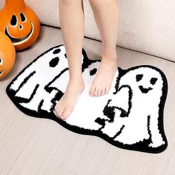 Percozzi Halloween Bath Rugs Ghost Bathroom Rug Non-Slip Floor Mat for Bathroom Kitchen Rug Soft Absorbent Bath Tub Mat Room Halloween Bathroom Rug