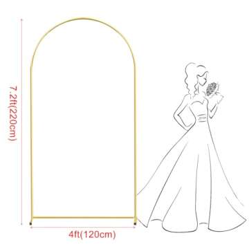 7.2FT Gold Metal Arch Backdrop Stand, Square Balloon Arch Stand Wedding Frame for Birthday Party, Ba...