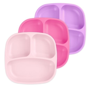 Re-Play Made in USA 7" Deep Walled Divided Plates for Kids, Set of 3 - Reusable 3 Compartment Plates, Dishwasher and Microwave Safe - 7.37" x 7.37" x 1.25", Princess