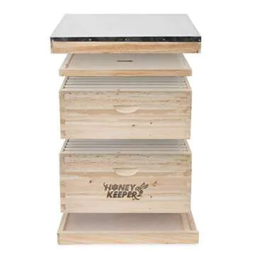 Honey Keeper Beehive 20 Frame Complete Box Kit (10 Deep and 10 Medium) with Metal Roof for Langstroth Beekeeping