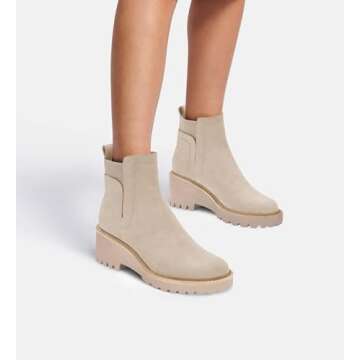 Trish Lucia Womens Platform Lug Sole Chelsea Boots Ankle High Chunky Block Heel Non-Slip Suede Leath...