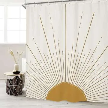 Miyotaa Abstract Sun Shower Curtain Set 60Wx71H Inches Modern Minimalist Mid Century Aesthetic Musta...