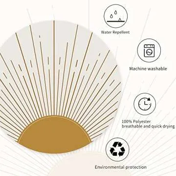 Miyotaa Abstract Sun Shower Curtain Set 60Wx71H Inches Modern Minimalist Mid Century Aesthetic Mustard Yellow Sunburst Sunrise Simple Polyester Waterproof Cloth Bathroom Curtain with 12 Hooks