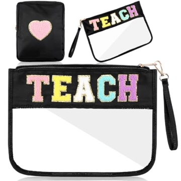 Hillban 2 Pcs Christmas Teacher Gifts Chenille Letter Bags for Makeup and Organizing