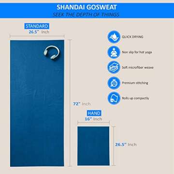 Shandali Hot Yoga GoSweat Microfiber Hand Towel in Super Absorbent Premium Evening Blue Suede for Bi...