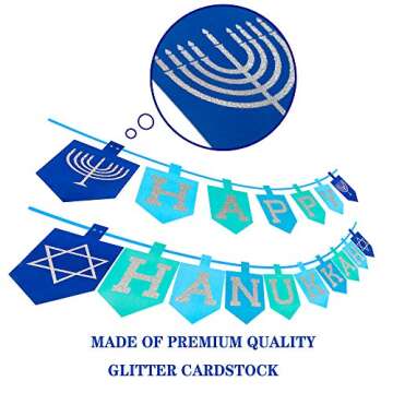 Happy Storm Hanukkah Decorations for Home, Glitter Happy Hanukkah Banner for Party, Blue Chanukah Bu...