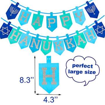 Happy Storm Hanukkah Decorations for Home, Glitter Happy Hanukkah Banner for Party, Blue Chanukah Bunting Ornaments Decor Indoor, Hanukkah Decorations Party Supplies Favors
