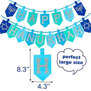 Happy Storm Hanukkah Decorations for Home, Glitter Happy Hanukkah Banner for Party, Blue Chanukah Bunting Ornaments Decor Indoor, Hanukkah Decorations Party Supplies Favors