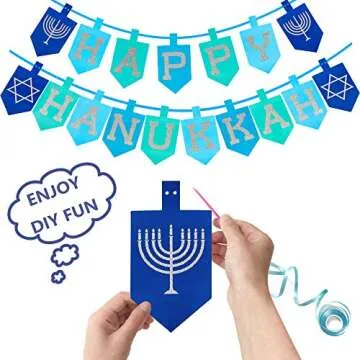 Happy Storm Hanukkah Decorations for Home, Glitter Happy Hanukkah Banner for Party, Blue Chanukah Bunting Ornaments Decor Indoor, Hanukkah Decorations Party Supplies Favors