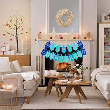 Happy Storm Hanukkah Decorations for Home, Glitter Happy Hanukkah Banner for Party, Blue Chanukah Bunting Ornaments Decor Indoor, Hanukkah Decorations Party Supplies Favors