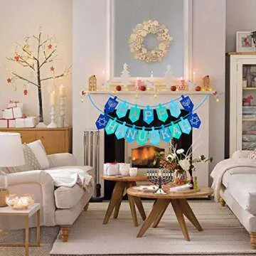 Happy Storm Hanukkah Decorations for Home, Glitter Happy Hanukkah Banner for Party, Blue Chanukah Bunting Ornaments Decor Indoor, Hanukkah Decorations Party Supplies Favors