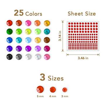 Rhinestone Stickers 4125 PCS, Nicpro Self Adhesive Gems Stick on Face Body Hair Makeup Festival, Bling Jewels in 3 Size 25 Colors,25 Embellishments Sheet for Decorations Crafts Nail Card