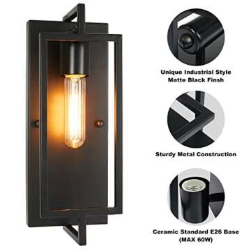 Wall Sconces Set of Two, Industrial Farmhouse Wall Light Fixtures with E26 Base, Metal Rustic Wall M...