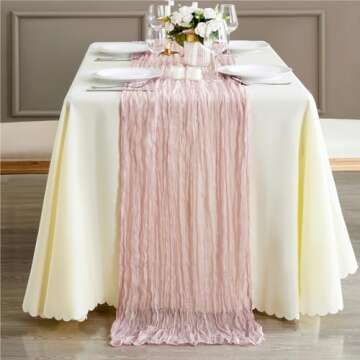 Reyke 1 Pack Dusty Pink Cheesecloth Table Runner for Party 10Ft Pink Gauze Table Runner 35x120 Inch ...